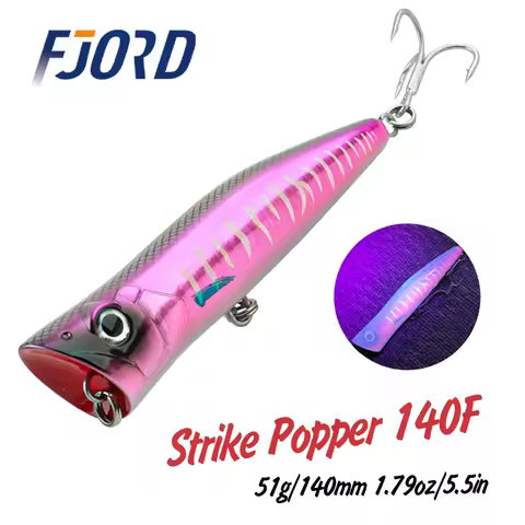 FJORD 140mm 51g Popper Fishing Lure Sea Saltwater Hard Baits Floating UV Effect Swimbaits Surface Tu
