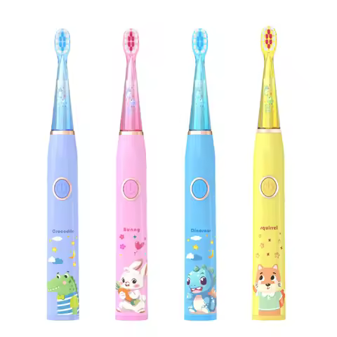 Kids Sonic Electric Toothbrush Child Cartoon with Colorful LED Light IPX7 Waterproof 2 mins Smart Ti
