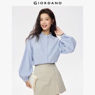 GIORDANO ผู้หญิง  เสื้อเชิ้ต 100% Cotton Mandarin Collar Shirts เสื้อเชิ้ตคอจีนแขนเรกแลนโชว์ตะเข็บ B