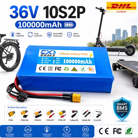 36V Hoverboard Scooter Battery 10S2P 100Ah 18650 Rechargeable Lithium Pack for Skateboard Ultra Thin