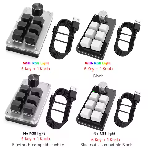 6 Key 1 Knob Programming Macro Custom Knob Keyboard Bluetooth-Compatible/Wired RGB Photoshop Gaming 