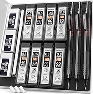 Nicpro 0.5 mm Mechanical Pencils Set with Case, 3 Metal Artist Pencil With 6 Tubes HB Lead Refills, 