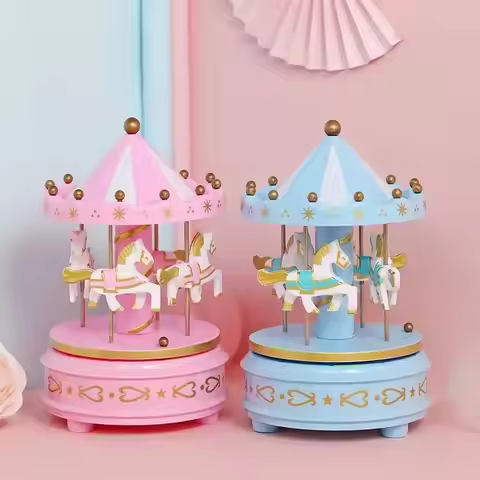 Carousel Music Box Cake Decorative Ornament Baby Birthday Gift Toys Desktop Carousel Toys Handwork 4