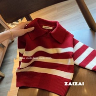 2025 Winter Style ins Red New Year Festive Knitting~Polo Collar Pullover Sweater Boys Girls Fashion 