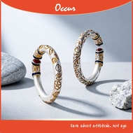 [Ready Stock] 999 Pure Silver Oriental Open Ring, Real Photo, Vintage Gold Leaf Jewelry for Women - 