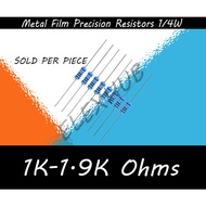 Resistor Metal Film 1-9.1 KOhms 1/4W 1K 1.2K 1.5K 2K 3.3K 4.7K 5K 5.1K 5.6K 6.2K 6.8K 9.1K