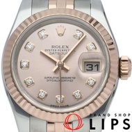 二手勞力士 Datejust 26 女士腕錶，鑲嵌 10 顆鑽石，型號 179171G（隨機），附原廠錶盒和保固卡，18K 金，粉紅色錶殼，拋光處理，成色極佳。