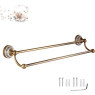 Towel Rack, Retro Double Rod Antique Copper Towel Rail, Wall Mounted Brass Towel Holder with Celadon