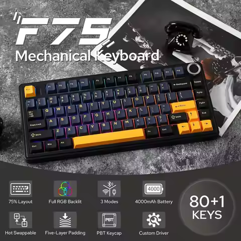 AULA F75 Tri-mode Mechanical Keyboard Wireless RGB 75% Layout Gasket Hot Swap PBT Keycaps Custom Gam