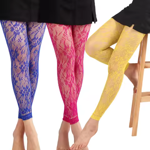 Women's Colored Patterned High Waist Fishnet Footless Tights Girls Leggings Stockings for 40–75 Kg, 