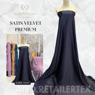 Bahan Kain Satin Velvet Premium Warna Navy Blue Bisa Furing Kebaya Gamis Backdrop Background Foto