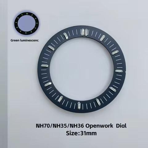 New 31mm NH70 Skeleton Mechanical Dial Green Luminous Compatible with Calibre NH70/NH35/NH36 Watch D
