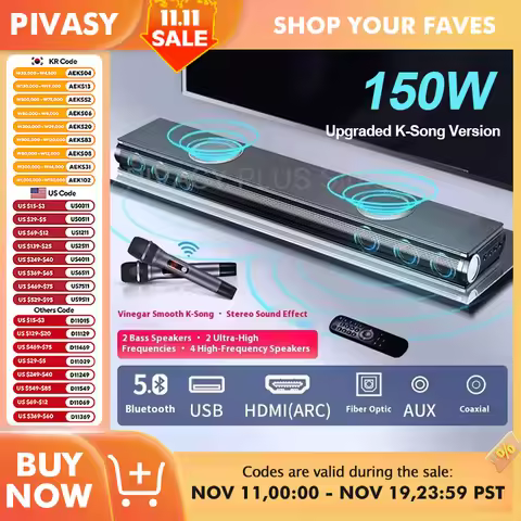 130W Soundbar 5.0 Bluetooth Speakers Home Theater System 6 Speaker Array HDMI ARC Optical For TV Pro