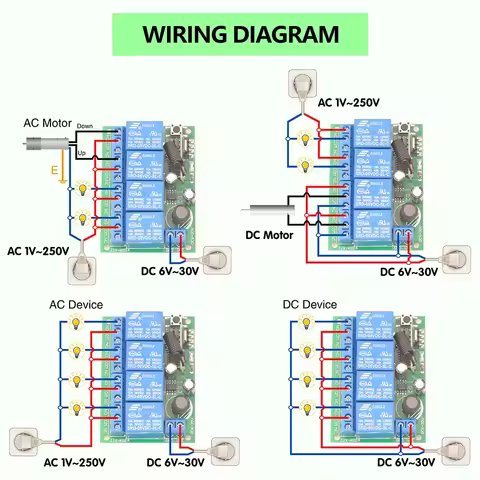 RF Wireless Remote Control Switch 433MHz DC 6V 12V 24V Dry Contact 10A Relay Receiver,500m Transmitt