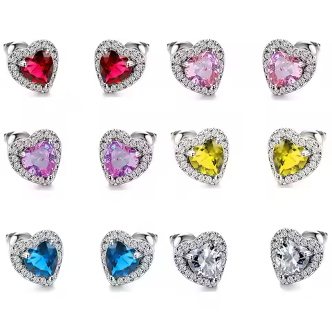 Shiny Love Heart Crystal Stud Earrings for Women Wedding Party Statement Earings Luxury Crystal Eari