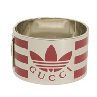 二手 GUCCI 琺瑯條紋大號手鐲，飾有互扣式 G 和三葉草標誌，S 碼；AdidasRED金屬手鐲。