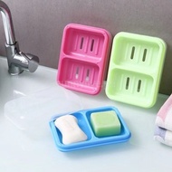 2-Grid Plastic Soap Box Sealed with Cover Double Grid Soap Box Portable Soap Storage Box