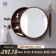 Bathroom Mirror Cabinet Toilet Mirror Round Mirror Mirror Cabinet Makeup Mirror Wall Mirror Toilet Mirror Cabinesolid Wood Round Mirror with Storage Cabinet