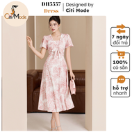 Đầm công sở CITI MODE FASHION thiết kế Đầm xòe hoa cam nổi đính nơ eo cổ V cách điệu DH5557