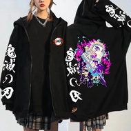 Japan Anime Demon Slayer Rengoku Kyoujurou Zipper Hoodies Harajuku Drawstring Black Long Zipper