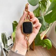 1ชิ้น สายนาฬิกาโลหะคริสตัลพลอยเทียมรูปตัว X สำหรับผู้หญิง เข้ากันได้กับ Apple Watch 38/40/41/42/44/4