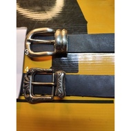 Cowboy Head Leather Belt Set Aluminum Alloy Material Size 32 Mm Black 44-46 Inch.