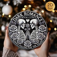 1pc Dark Romance Book Club Metal Wall Sign - Gothic Skull & Rose Design 19.99x19.99 cm Round Aluminu