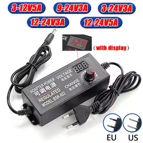DC Adjustable Power Supply 3v-12v 3v-24v to 9v-24v 12v-24v with Screen Universal Adapter 3A 5A Adapt
