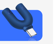 全城熱賣 - type-c圓孔音頻轉接頭馬卡龍色U型轉換頭電腦K歌圓孔轉接二合一（深藍色）