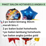Paket Balon HOTWHEELS Angka B / Dekorasi Ulang Tahun Hotwheels Race Car Mobil