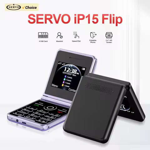 SERVO iP15Flip 4 SIM Cards Cellphone GSM MP3 Speed Dial Radio Blacklist Call Reccording 2.4‘’Display
