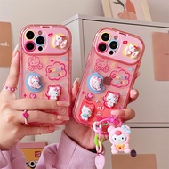 Suitable for IPhone 11 12 Pro Max X XR XS Max SE 7 Plus 8 Plus IPhone 13 Pro Max IPhone 14 15 Pro Max Phone Case Pink Colour Kitty Cat Cute Design Accessories Mirror Stand Bracelet