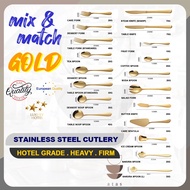 HOTEL GRADE ATAS Gold Stainless Steel Cutlery Flatware Set Spoon Fork Knife Steak Dessert Western Su