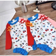 Long-sleeved swimsuit for girls with lovely Kitty patterns, cute sun protection one-piece swimsuit f