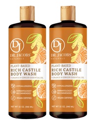 Dr Jacobs Naturals ORANGE & GINGER CASTILE BODY WASH 32oz Twin Pack (2 x 946ml bundle) - Made in USA