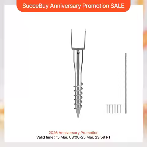 SucceBuy No Dig Ground Anchor 1 Pack 3.94 x 2.76 x 27.56 in DIY Screw in Post Stake Includes 6 Lag B
