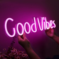 ⚡FT⚡Good Vibes Neon Signs Led Neon Light Signs with Acrylic Board Goodvibes Neon Word Light Wall Decor for Bedroom Game Room