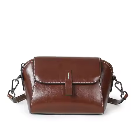 Oil Wax Cowhide Leather Cross Body Small Bag for Women Fashionable and Versatile Shoulder Shell Hand