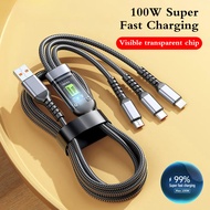 100W 3-in-1 Transparent Digital Display Charging Cable1.2m