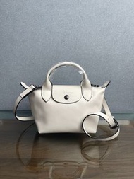 Longchamp Le Pliage Cuir Mini Top Handle Bag Off-White / Cream