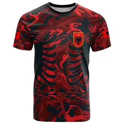The 2025 new men's Albanian flag and emblem 3D printed football jersey outdoor sports street casual 