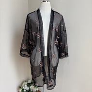 GU Black Jacket See-Through Embroidered With Flowers Pink Premium Quality Imported From Japan S