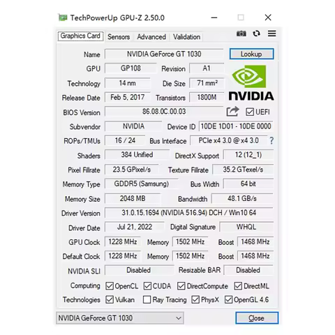 SOYO NVIDIA Geforce GT1030 2G Gaming Graphics Card GDDR5 64Bit PCIe 3.0 x4 Video Card HDMI-compatibl