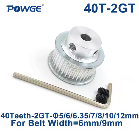 POWGE 40 Teeth 2GT 2M Timing Pulley Bore 5/6/6.35/7/8/10/12mm for GT2 Synchronous belt width 6/9mm s