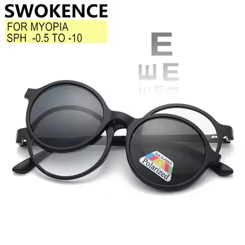 Magnet Clip Sunglasses Myopia Glasses Prescription -0.5 to -10 Men Women TR90 Round Frame Blue Light