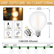 ไฟสาย LED G40แบบต่อได้ไฟราวประดับแก้วฝ้ากันน้ำ220V สำหรับถนนกลางแจ้งพวงมาลัย E12 1W 25FT/33FT/49FT/6