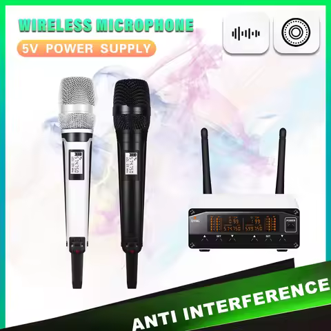 skm9000 Metal Dual Channels Wireless Microphone USB PC Livestream Microphone Karaoke Stage Performan
