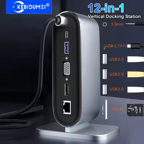 12-in-1 Vertical Docking Station USB C Docking Station TYPE C HUB USB Splitter HDMI 4K/LAN 100M/USB3