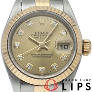 二手勞力士 Datejust 女士腕錶，鑲嵌 10 顆鑽石，型號 69173G(W)，18K 黃金及精鋼材質，顏色錶盤，1995 年產，品相極佳。