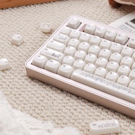 Minimalist Kitty white Glossy Keycaps MOA profile Ceramic texture Round for Mechanical Keyboard